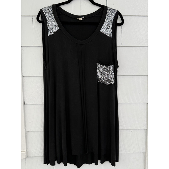 POL Women L Silver Sequin Detail Dress Boho Glam Flowy Tunic Feminine Chic Comfy - Picture 1 of 6
